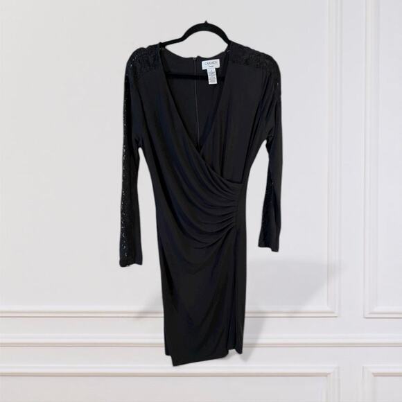 Carmen Marc Valvo Women's Lace Long Sleeve Dress Black 8 Party Feminine Classic - Picture 10 of 10